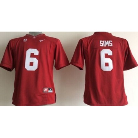 Crimson Tide #6 Blake Sims Red Stitched Youth NCAA Jersey
