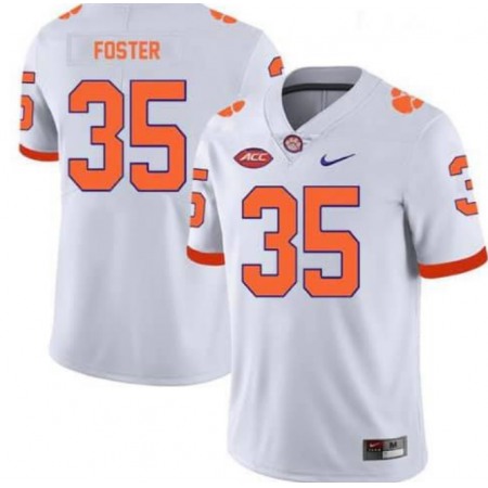 Men's Clemson Tigers #35 Justin Foster White Stitched Football Jersey