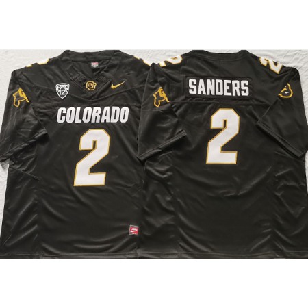 Men's Colorado Buffaloes #2 Shedeur Sanders Black With PAC-12 Patch Stitched Football Jersey