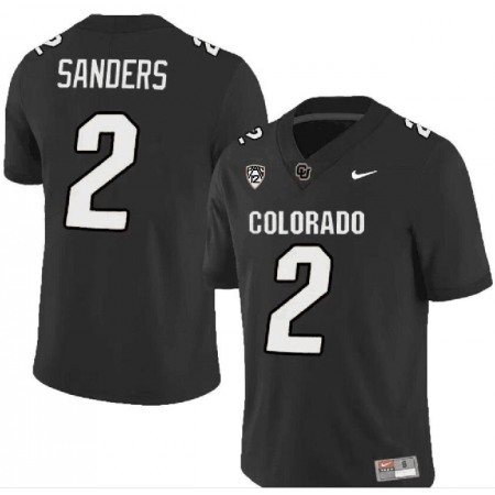 Men's Colorado Buffaloes #2 Shedeur Sanders Black With PAC-12 Patch Stitched Football Jersey
