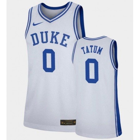 Men's Duke Blue Devils #0 Jayson Tatum White Stitched Basketball Jersey