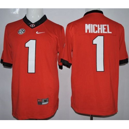 Bulldogs #1 Sony Michel Red Limited Stitched NCAA Jersey