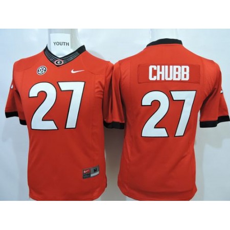 Bulldogs #27 Nick Chubb Red Stitched Youth NCAA Jersey