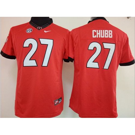 Bulldogs #27 Nick Chubb Red Women's Stitched NCAA Jersey