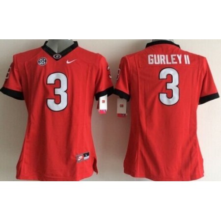 Bulldogs #3 Todd Gurley II Red Women's Stitched NCAA Jersey