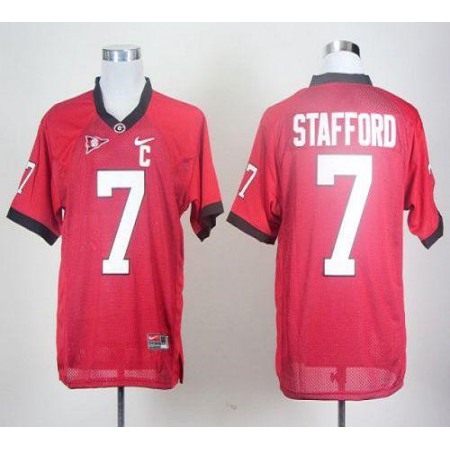 Bulldogs #7 Matthew Stafford Red With C Patch Stitched NCAA Jersey