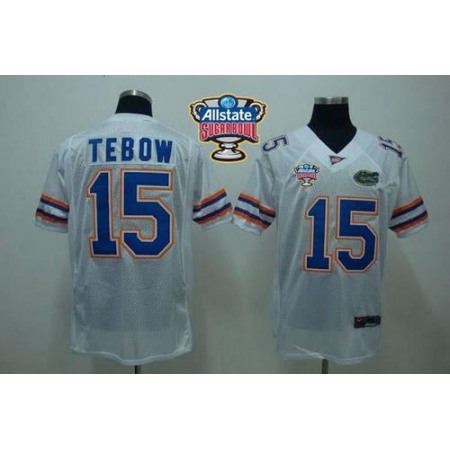 Gators #15 Tim Tebow White Allstate Sugar Bowl Stitched NCAA Jersey