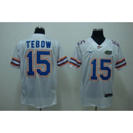 Gators #15 Tim Tebow White Stitched NCAA Jersey