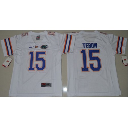 Gators #15 Tim Tebow White Stitched Youth NCAA Jersey
