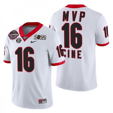 Men's Georgia Bulldogs #16 Lewis Cine 2021/22 CFP National Champions MVP White College Football Stitched Jersey