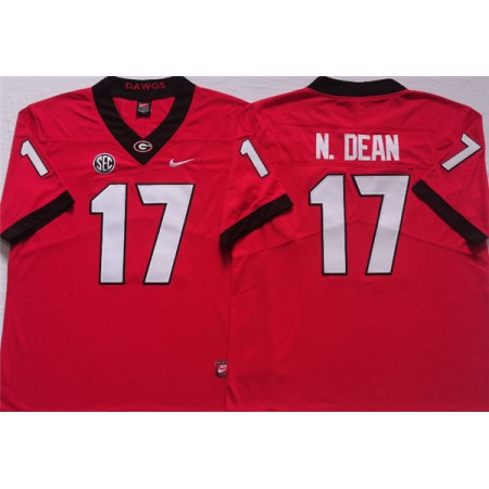 Men's Georgia Bulldogs #17 N.DEAN Red College Football Stitched Jersey