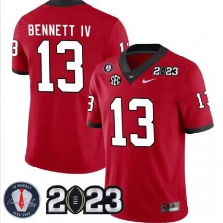 Men's Georgia Bulldogs #13 Stetson Bennett 2023 Patch Red Football Stitched Jersey
