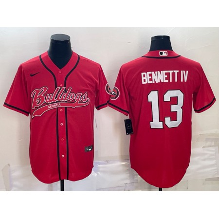 Men's Georgia Bulldogs #13 Stetson Bennett Red With Patch Cool Base Stitched Baseball Jersey