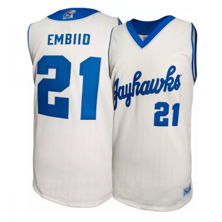 Men's Kansas Jayhawks #21 Joel Embiid White Basketball Stitched Jersey