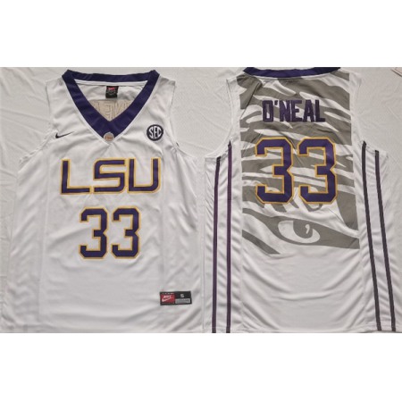 Men's LSU Tigers #33 Shaquille O'Neal White Stitched Jersey