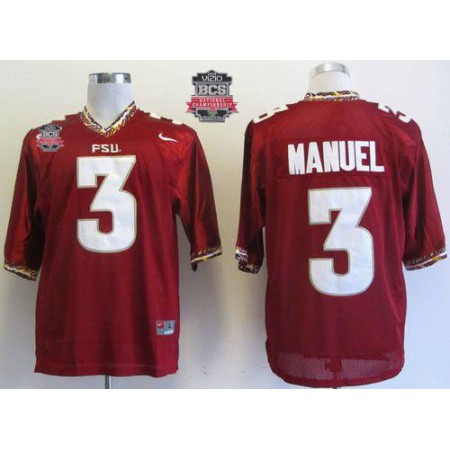 Seminoles #3 E.J Manuel Red 2014 BCS Bowl Patch Stitched NCAA Jersey