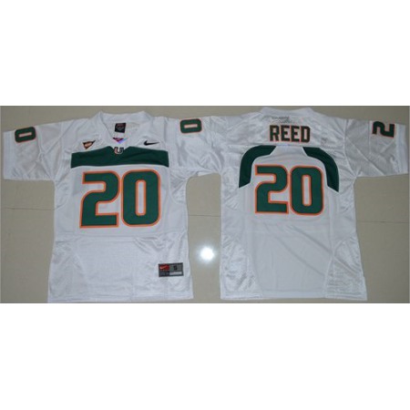 Hurricanes #20 Ed Reed White Stitched Youth NCAA Jersey