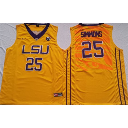 Men's LSU Tigers #25 Ben Simmons Yellow Stitched Jersey