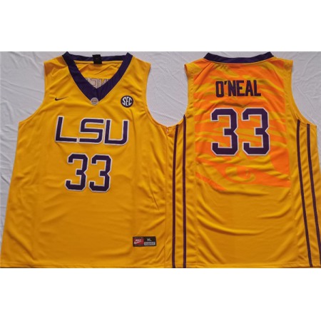 Men's LSU Tigers #33 Shaquille O'Neal Yellow Stitched Jersey
