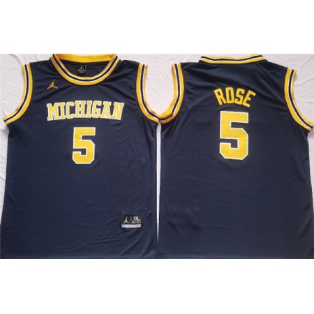 Men's Michigan Wolverines #5 Jalen Rose Navy Stitched Jersey