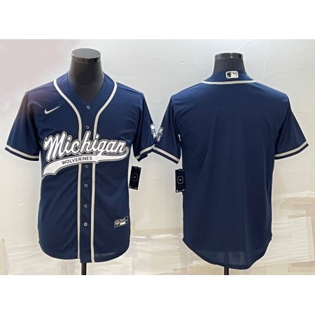 Men's Michigan Wolverines Blank Navy With Patch Cool Base Stitched Baseball Jersey