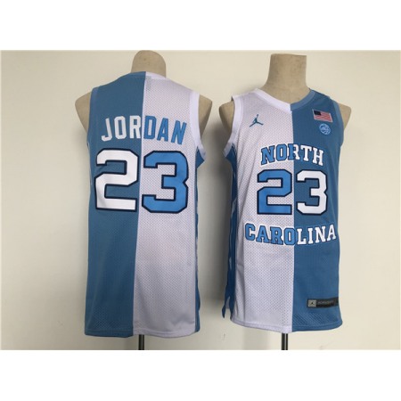 Men's North Carolina Tar Heels #23 Michael Jordan Blue/White Split Stitched Jersey