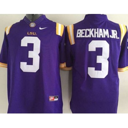 Tigers #3 Odell Beckham Jr Purple Limited Stitched Youth NCAA Jersey
