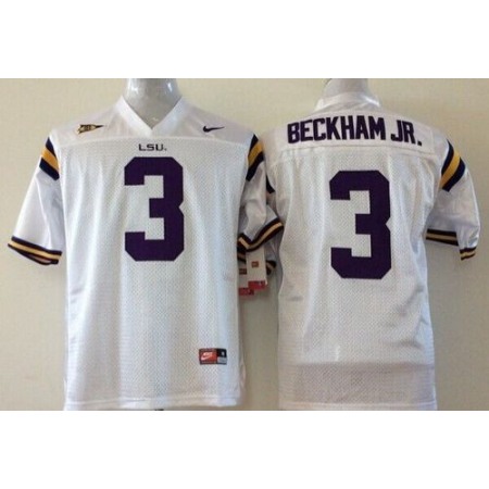 Tigers #3 Odell Beckham Jr White Stitched Youth NCAA Jersey