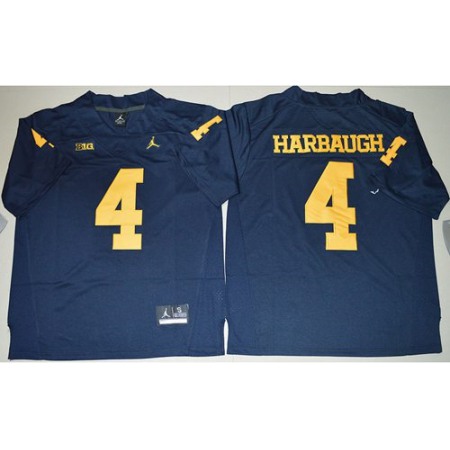 Wolverines #4 Jim Harbaugh Navy Blue Jordan Brand Stitched NCAA Jersey
