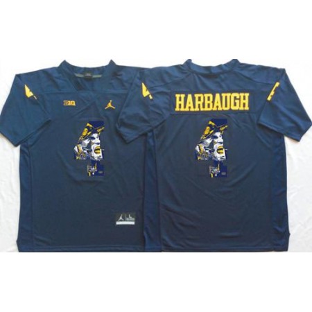 Wolverines #4 Jim Harbaugh Navy Blue Player Fashion Stitched NCAA Jersey