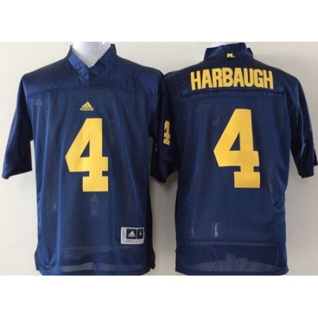 Wolverines #4 Jim Harbaugh Navy Blue Stitched NCAA Jersey