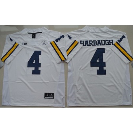 Wolverines #4 Jim Harbaugh White Jordan Brand Stitched NCAA Jersey