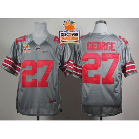 Buckeyes #27 Eddie George Grey 2014 Discover Orange Bowl Patch Stitched NCAA Jersey