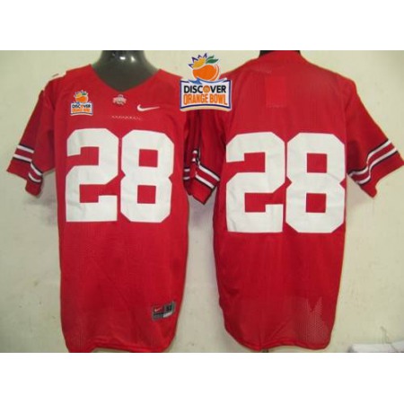 Buckeyes #28 Red 2014 Discover Orange Bowl Patch Stitched NCAA Jersey