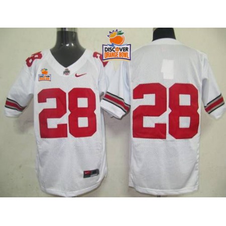 Buckeyes #28 White 2014 Discover Orange Bowl Patch Stitched NCAA Jersey