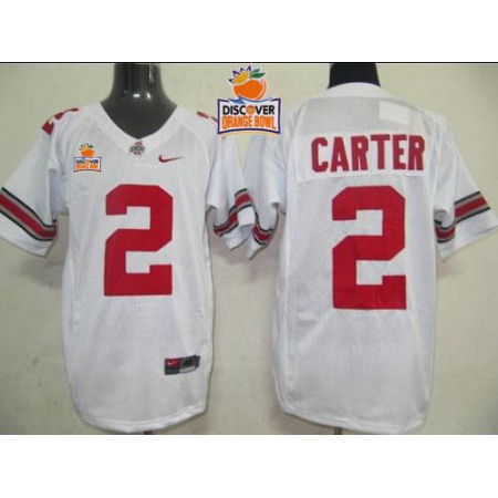Buckeyes #2 Cris Carter White 2014 Discover Orange Bowl Patch Stitched NCAA Jersey