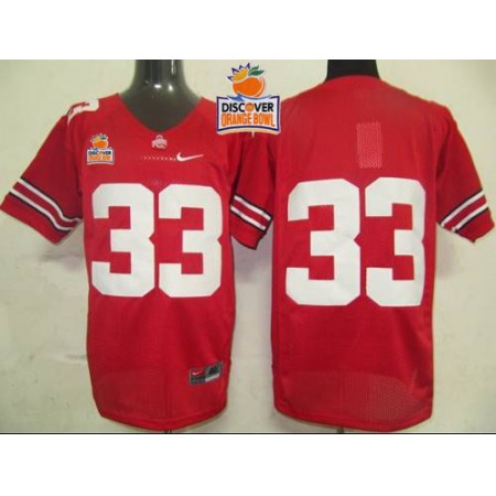 Buckeyes #33 Red 2014 Discover Orange Bowl Patch Stitched NCAA Jersey