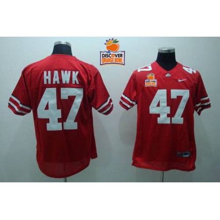 Buckeyes #47 A. J. Hawk Red 2014 Discover Orange Bowl Patch Stitched NCAA Jersey