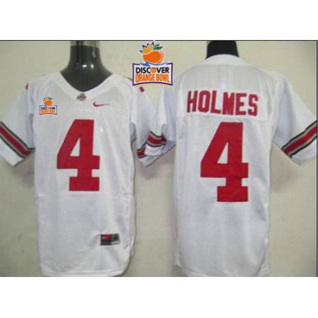 Buckeyes #4 Santonio Holmes White 2014 Discover Orange Bowl Patch Stitched NCAA Jersey