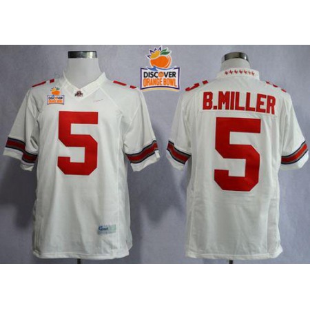 Buckeyes #5 Braxton Miller White Limited 2014 Discover Orange Bowl Patch Stitched NCAA Jersey