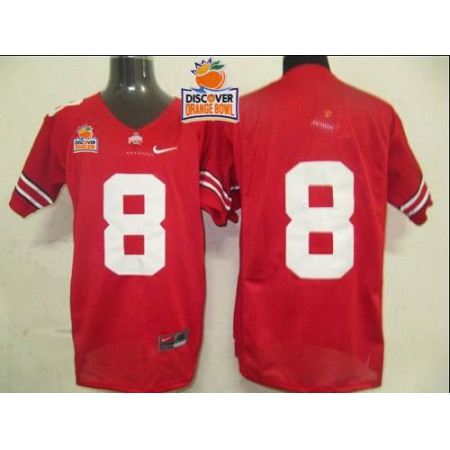 Buckeyes #8 Red 2014 Discover Orange Bowl Patch Stitched NCAA Jersey