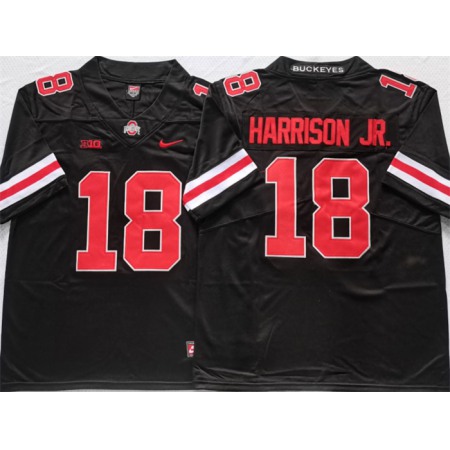 Men's Ohio State Buckeyes #18 Harrison jr Black/Red Stitched Jersey