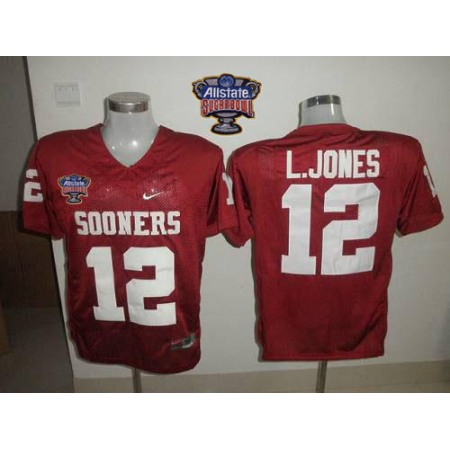 Sooners #12 Landy Jones Red 2014 Sugar Bowl Patch Stitched NCAA Jersey