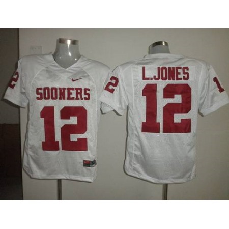 Sooners #12 Landy Jones White Stitched NCAA Jersey