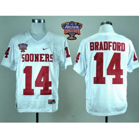 Sooners #14 Sam Bradford White 2014 Sugar Bowl Patch Stitched NCAA Jersey