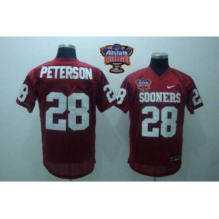 Sooners #28 Adrian Peterson Red 2014 Sugar Bowl Patch Stitched NCAA Jersey