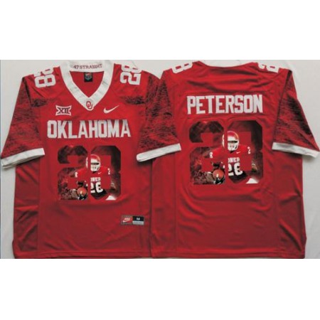 Sooners #28 Adrian Peterson Red Player Fashion Stitched NCAA Jersey