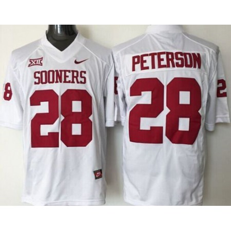 Sooners #28 Adrian Peterson White Stitched NCAA Jersey
