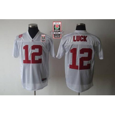 Cardinal #12 Andrew Luck White 2014 Rose Bowl Patch Stitched NCAA Jersey
