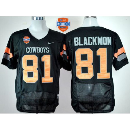 Cowboys #81 Justin Blackmon Black Pro Combat 2014 Cotton Bowl Patch Stitched NCAA Jersey